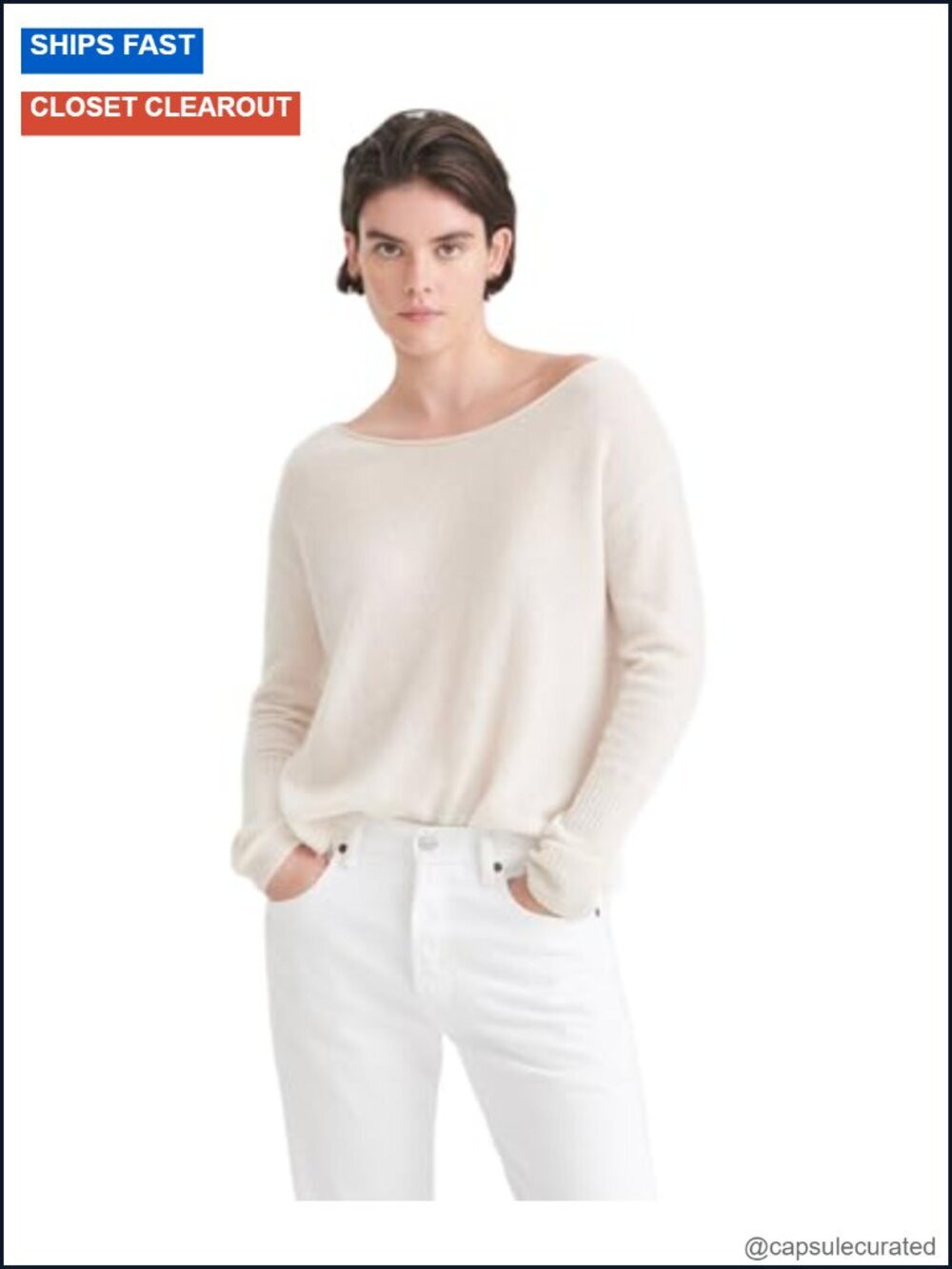 100% Cashmere Boatneck Sweater Pullover Soft Relaxed